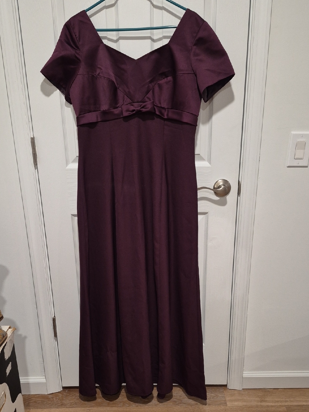 Plum V-Neck Short Sleeve Maxi Dress with Waist Bow